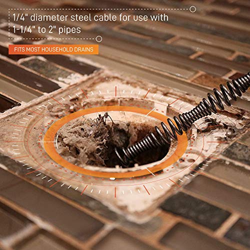 DrainX Pro 35FT Steel Drum Auger Plumbing Snake Drain Cleaning Cable