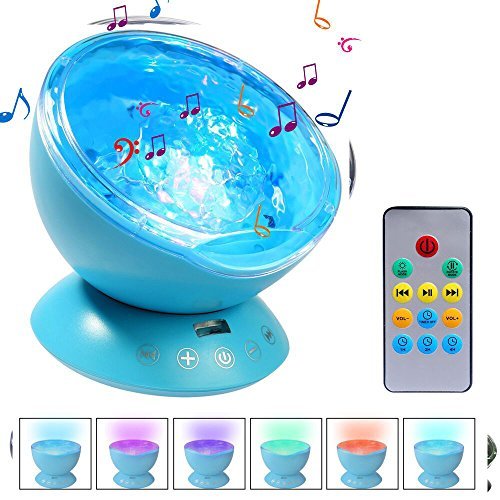 Upgraded Ocean Wave Projector, Ifecco LED Night Light with Remote, Build in with Music Player & Timer,12 LED & 7 Colors Mode for Bed Room (Ocean Blue)
