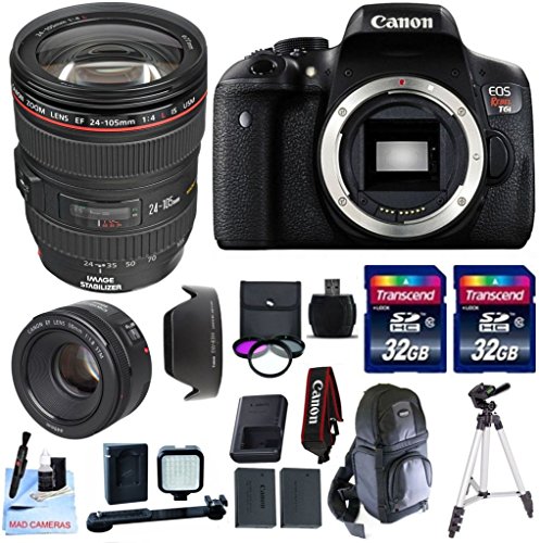 Canon EOS T6i DSLR Camera Kit + Canon EF 24-105mm L (Glass Element) Lens + 50mm 1.8 STM Video / Portrait Lens + Accessory Bundle - International Version Canon EOS T6i DSLR Camera Kit + Canon EF 24-105mm L (Glass Element) Lens + 50mm 1.8 STM Video / Portrait Lens + Accessory Bundle - International Version