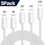 MFi Certified Lightning Cable-TNSO 3FT 3FT 6FT 6FT 10FT High Speed Nylon Braided USB Charging&Sync Data Cable Compatible with iPhone Charger Xs MAX XR X 8 8 Plus 7 7 Plus 6s 6s Plus SE 5 Pack