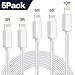 TNSO Phone Cable 5 Pack [3/3/6/6/10FT] Extra Long Nylon Braided USB Charging & Syncing Cord Compatible iPhone Charger X/8/8Plus/7/7Plus/6S/6S Plus/SE/iPad/Nan and More(Silver&Grey)
