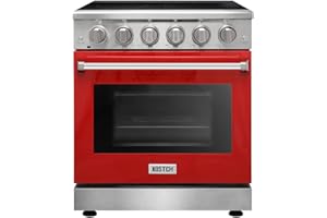 KOSTCH 30 inch Professional Electric Range with 5 Heating Elements Cooktop, 4.55 Cu. Ft. Convection Oven Capacity, Smooth Glass Top, in Stainless Steel, KOS-30RE06H (Red)