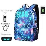Anime Luminous Backpack Noctilucent School Bags Daypack USB chargeing port Laptop Bag Handbag For Boys Girls Men Women (Black-Star 3)