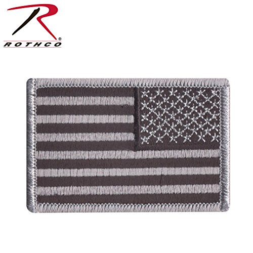 Rothco Iron On / Sew On Embroidered US Flag Patch , Reverse, Black / Silver