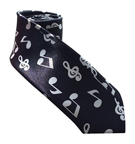 Mens Music Notes Novelty Retro Black and White Skinny Tie