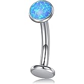 CIZME G23 Solid Titanium Belly Button Rings Internally Threaded Floating Belly Piercings 14G CZ Opal Belly Navel Rings Jewelry for Women 10mm Belly Bars