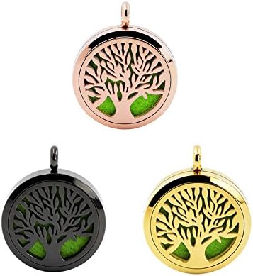 3Pcs Tree of Life Aromatherapy Essential Oil Diffuser Necklace Pendant Stainless Steel Aromatherapy Pendants Kit with 21 Felt Pads