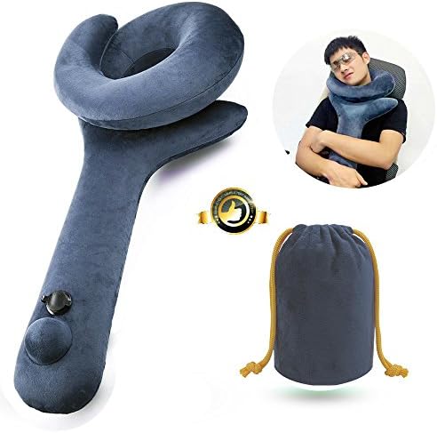 Portable Inflatable Pillow Adjustable Washable Velvet Sleep Airline Travel Neck Pillow Top Travel Essential for Home Office Outdoor etc