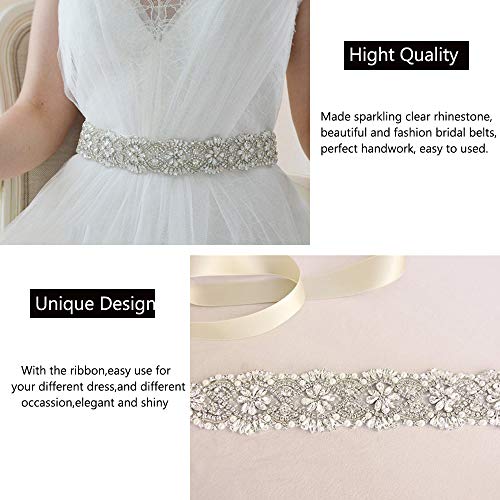 SoarDream Wedding Sash White Organza Ribbon-Crystal Beaded Belt Bridal Sash Wedding Belt for Bride - Thumbnail 5