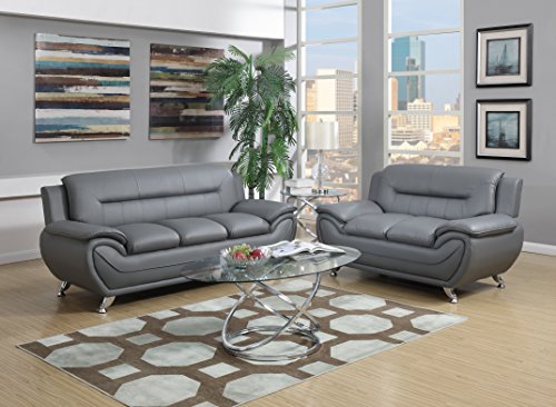GTU Furniture Contemporary PU Leather Sofa & Loveseat Set, 2 Piece Sofa Set (Grey)
