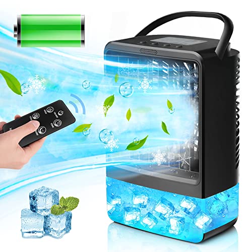 Climatiseur Mobile, EEIEER 4000mAh Refroidisseur d'air Portable avec Télécommande, 4en1 Climatiseur Portable Ventilateur Humidificateur Refroidisseur d'Air avec 3 Vitesses pour Maison, Bureau, Camping