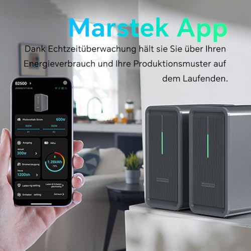 Marstek B2500 Balkonkraftwerk mit Speicher: 0% MwSt, 2240Wh LiFePO4 Akku Solarbank Speicher, 2 MPPTs, 1600W Max. PV Solareingang & 800W DC-Ausgang, App-Steuerung, IP65, Plug&Play, 6000 Ladezyklen thumbnail 3