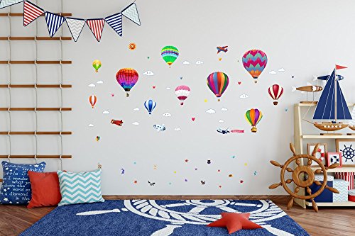Lemostaar Hot Air Balloons Wall Decals Stickers: Pre-Cut Decorative Vinyl Peel and Stick Classroom Decorations Wall Art Mural for Children's Bedroom, Baby Nursery and Playroom - Thumbnail 2