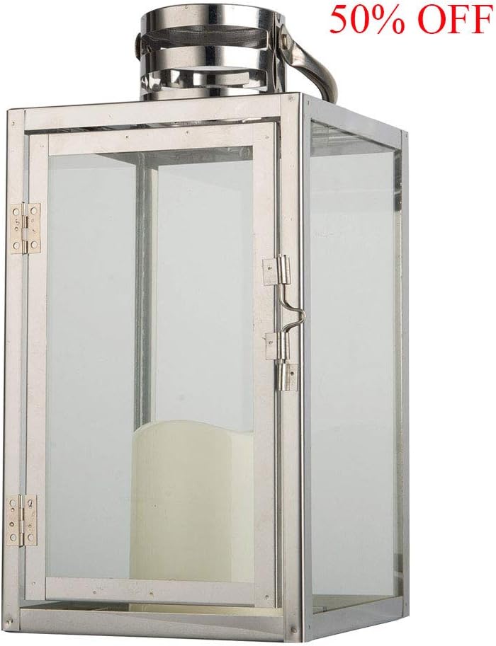 INART Hanging & Tabletop Metal Lantern Candle Holder with Flameless LED Candle Included