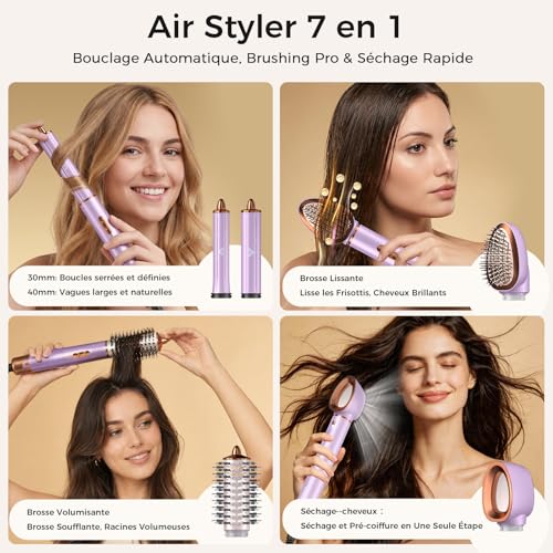 Cwexi Air Styler 7 en 1, avec 2 Tailles de Boucleur Automatique, Brosse Soufflante, Brosse Lissante, Sèche-Cheveux Ionique,1700W, avec Boîtier en Cuir, Set Complet Idéal pour Voyage et Cadeau
