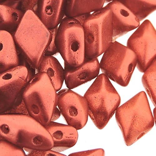 Czech Glass DiamonDuo, 2-Hole Diamond Shaped Beads 5x8mm, 10 Grams, Lava Red