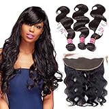 Unice Hair Brazilian Body Wave 13x4 Ear to Ear Full Lace Frontal Closure With Bundles, Unprocessed Virgin Human hair Natural Color (16 18 20+14 Frontal, Free Part)