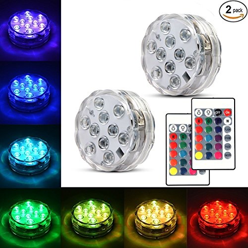 Underwater Submersible LED Lights - Battery Operated Multi Color Changing Waterproof Decorated LED Lights with Remote Control for Aquarium, Hot Tub, Vase Base, Party, Wedding (2 Pack)