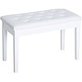 HOMCOMTraditional Country Birchwood Faux Leather Padded 2 Person Piano Bench - White