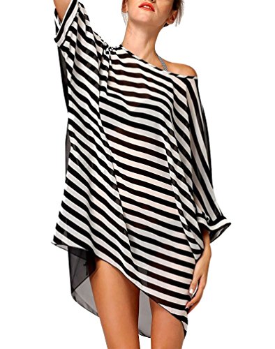 Chalier womens striped swimwear cover ups bikini swim b…