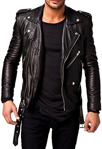SkinOutfit Men's Biker Leather Jacket MJ 58 Black M