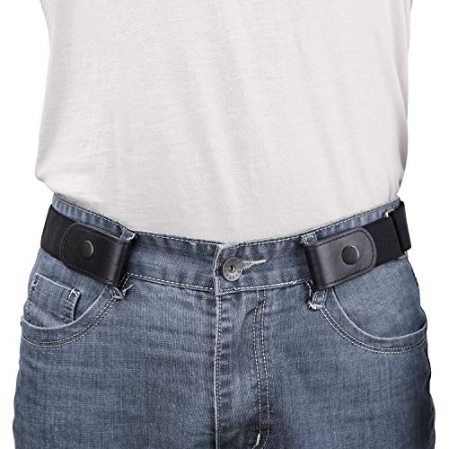 WERFORU No Buckle Show Belt for Men Buckle Free Stretch Belt for Jeans Pants 1.38 Inches Wide Father's Day Gift, Black Belt Gun Snap, Pants Size 30-48 Inches