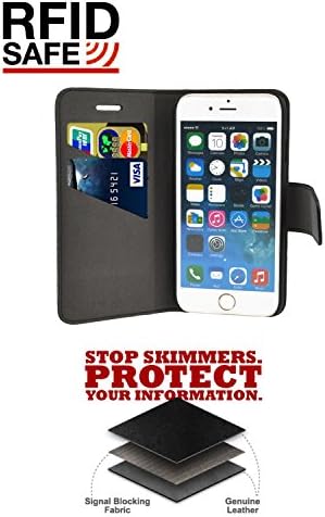 Yowosmart Real Leather Case for iPhone 6 Plus/6s Plus Top Grain Leather RFID Blocking Wallet Flip Case Sleeve Folio Book Cover with Credit Card Slots Cash Pocket Stand Holder Magnetic Closure Black