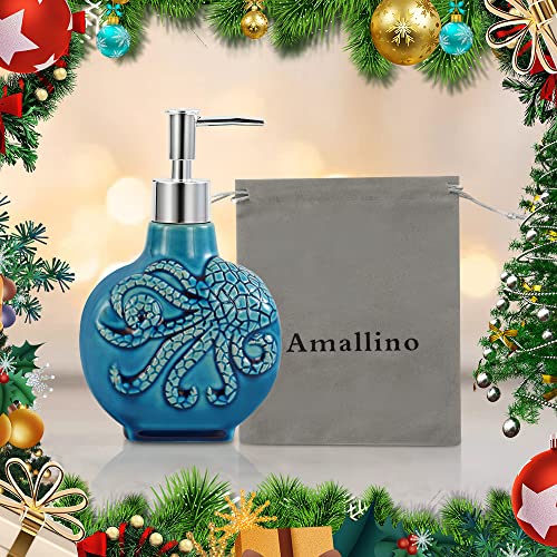 400ml Bathroom soap Dispenser ,Pump Bottle Ceramics Ice Crack Hand Soap Dispenser Lotion Bottle Bathroom Accessories Countertop Bathroom Soap Dispenser (Blue Octopus) (Blue Octopus)