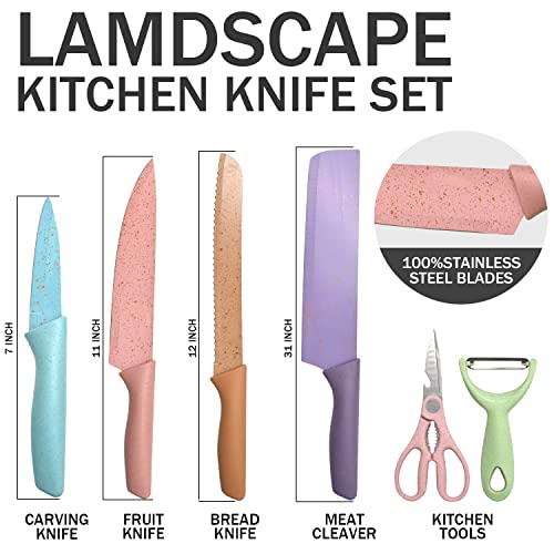 6 piece colorful designer stainless steel chef\'s kitchen knife set-colorful stainless steel knife kitchen accessory set, sharp kitchen knife set with gift box-kitchen anti-scratch and anti-rust knife