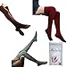 3Pack Women Over Knee High Lengthen Cotton Knit Crochet Stockings Red Coffee Gray