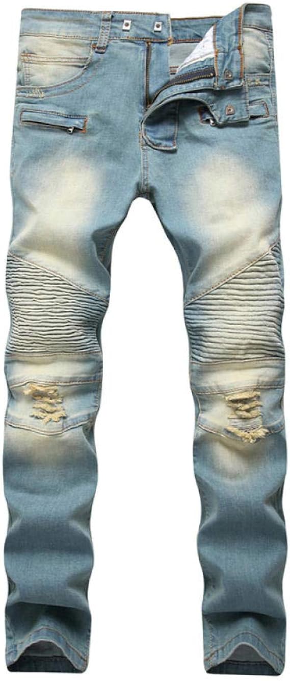 Amazon 破壊されたバイカージーンズメンズ破れたユーズド加工ストレートスキニージーンズブリーチデニムパンツスクラッチロングパンツ ジーンズ 通販