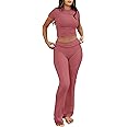 ANRABESS Lounge Sets for Women 2 Piece Foldover Yoga Flare Leggings Pants Crop Tops Casual Y2K Outfits Matching Tracksuit Set