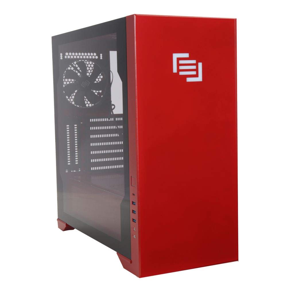 MAINGEAR Vybe RGB Tempered Glass ATX Mid-Tower Gaming Computer Case - Liquid Cooling Ready - Red