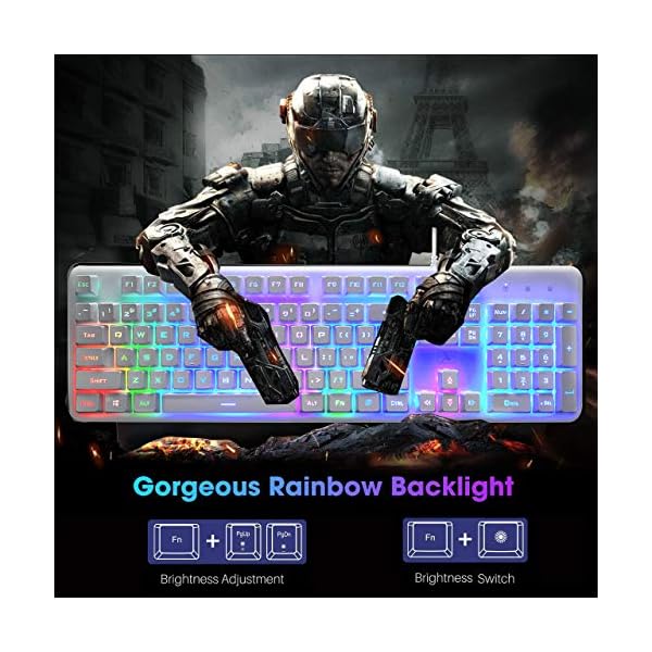 Wired-USB-Gaming-Keyboard-Mouse-Combo-Set-104-Keys-LED-Rainbow-Backlit-12-Multimedia-Keys-Gaming-Keyboard-2400DPI-6-Buttons-Optical-Mouse10-Lighting-Modes-RGB-Mice-Pad-Compatible-with-PC-Laptop-Mac Wired Gaming Keyboard and Mouse Combo, 104 Key LED Rainbow Backlight USB FN Multifunction Key Membrane Keyboard + 2400…