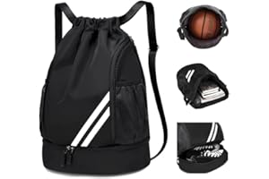 GENCOKOK Drawstring Backpack Sports Gym Bag with Shoes Compartment, Waterproof Draw String Back Bag for Men Women (Black)