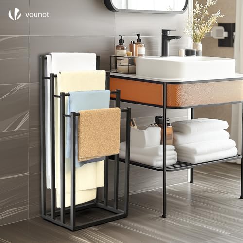 ® Toallero de Pie de 4 Niveles Toallero Escalera con 4 Barras para Colgar Toallas Toallero Múltiple Marco de Metal 45x33x101cm Soporte y Estante de Secado de Toalla para Baño Aseo Lavadero Negro