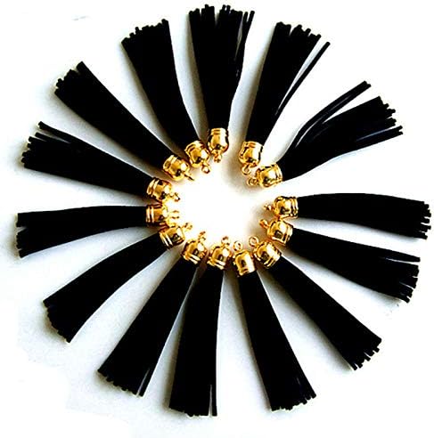 10 x Black Suede Leather Tassel Charm Necklace Pendants with Gold Caps 88mm Long