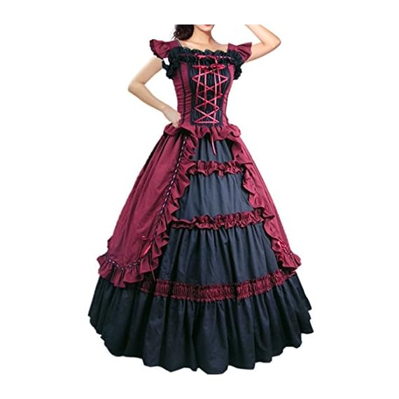 I-Youth-Womens-Short-Sleeve-Ruffles-Lolita-Dress-Masquerade-Gown-Gothic