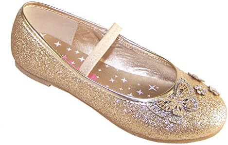 The Sparkle Club Girls Gold Glitter Ballerina Flat Sparkly Party Shoes Flower Girl Bridesmaid Special Occasion