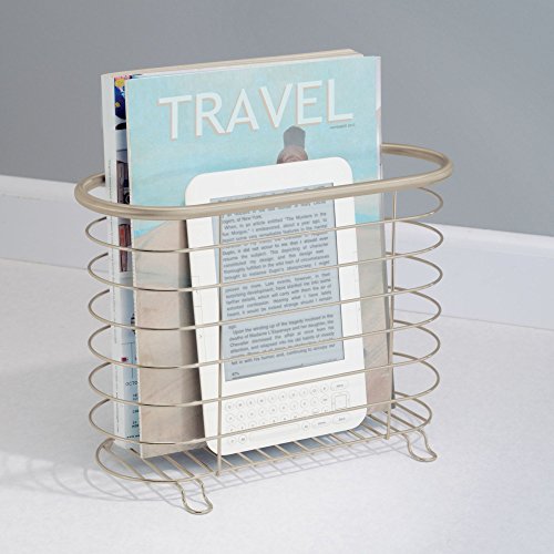mDesign Decorative Modern Magazine Holder and Organizer Bin - Standing Rack for Magazines, Books, Newspapers, Tablets in Bathroom, Family Room, Office, Den - Steel Wire Design - Pack of 2, Satin