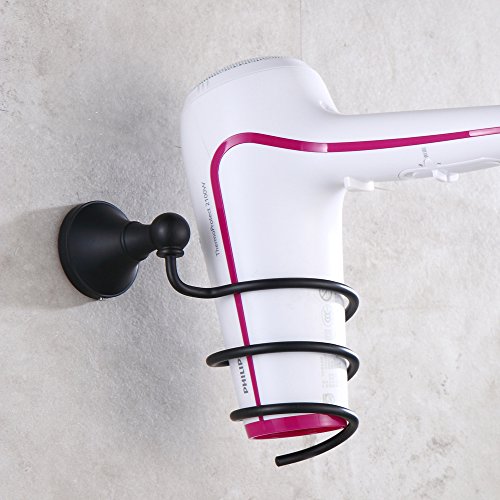 Leyden TM Horn Collection Solid Brass Hair Dryer Holder,Oil Rubbed Bronze, Matte Black