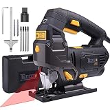 Jigsaw, TECCPO 6.5 Amp 3000SPM Jig Saw with Laser Guide, 6pcs Blades, Carrying Case, 78.74 Inches Cord Length, Scale Ruler, Pure Copper Motor, Variable Speed Dial (1-6) - TAJS01P