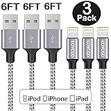 iPhone Charger ,KOYCGD Lightning Cable 6FT USB Charging Cable Nylon Braided Cord for iPhone iPod iPad Mini Air Pro and More (Gray)