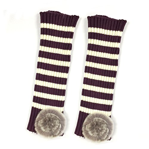 Wrapables Children's Striped Leg Warmers with Pom Pom, Purple