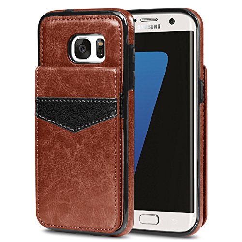 image for Galaxy S7 Edge Case, SAMONPOW Faux Leather Cover with Back Flip Featur