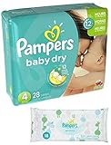 Pampers Baby Dry Size 4 Disposable Diapers - 28 count (3 Layers of Protection) + Sensitive Wipes Travel Pack 18 ct