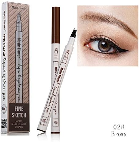 Tatto eyebrow pen Music Flower Eyebrow Pen,Eyebrow Long Lasting Tint Dye Cream,Waterproof,Smudge-proof (02# Brown)
