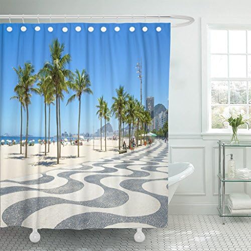 Breezat Shower Curtain Bright Scenic Morning View of the Iconic Boardwalk at Copacabana Beach in Rio De Janeiro Brazil Waterproof Polyester Fabric 72 x 78 Inches Set with Hooks