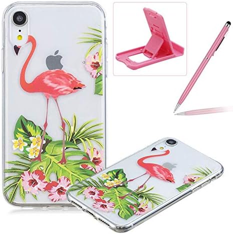 Rubber Case for iPhone XR,Herzzer Premium Stylish [Flamingo Flower Printed] Scratch Resistant Ultra Thin Soft Gel Silicone Transparent Clear Crystal Slim Fit TPU Back Cover