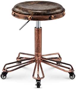 Silla Peluqueria con Rueditas，Taburete Fisioterapia con Marrón PU Cuero